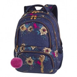 SPINER Plecak do szkoły CoolPack CP - BLUE DENIM FLOWERS 27L - A055 + POMPON gratis!