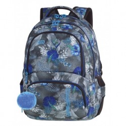 SPINER Plecak do szkoły CoolPack CP - dla dziewczyny wyjątkowy zmrożony błękitny hibiskus BLUE niebieski HIBISCUS 27L + POMPON 