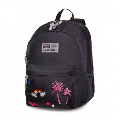 Plecak młodzieżowy CoolPack CP HIPPIE SPARKLING BADGES BLACK czarny z naszywkami - Cool-pack.pl