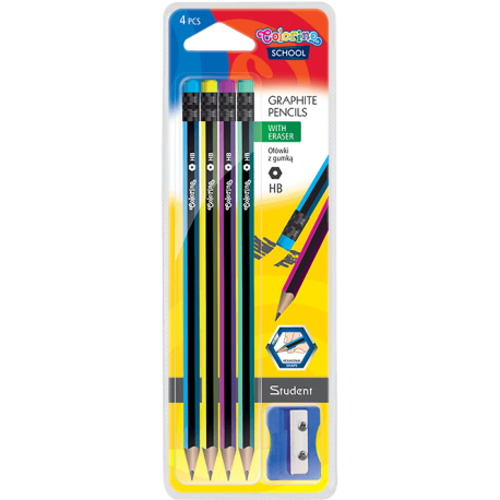 Ołówki heksagonalne HB+temperówka Student 4szt - Cool-pack.pl
