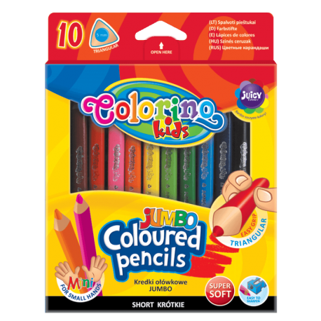 MINI Kredki trójkątne JUMBO 6,5cm 10 kolorów + temperówka - Cool-pack.pl