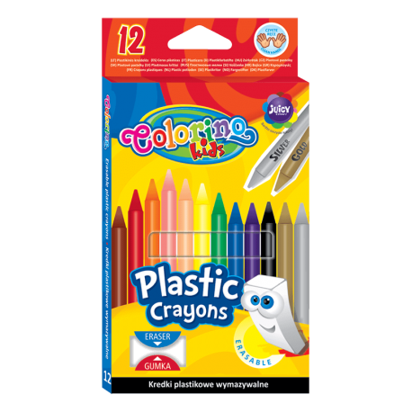 Kredki świecowe wymazywalne - plastikowe 12 kolorów z gumką Colorino kids - Cool-pack.pl