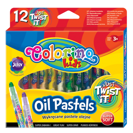 Pastele olejne w plastikowej formie wykręcane 12 kolorów COLORINO KIDS