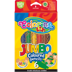 Kredki okrągłe ołówkowe drewniane dla dzieci JUMBO Colorino 6 kolorów z temperówką