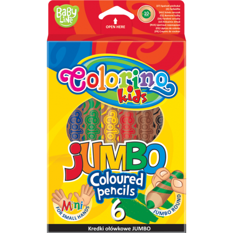 Kredki ołówkowe okrągłe JUMBO 6 kolorów Colorino Baby line NATURALNE DREWNO + temperówka - Cool-pack.pl