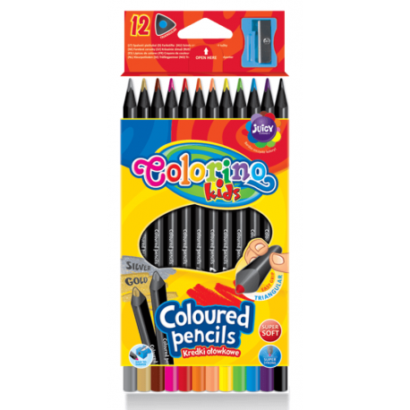 Kredki ołówkowe trójkątne 12 kolorów Colorino czarne drewno - Cool-pack.pl