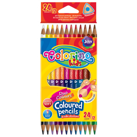 Kredki ołówkowe dwukolorwe 12 sztuk w 24 kolorach TRÓJKĄTNE Colorino