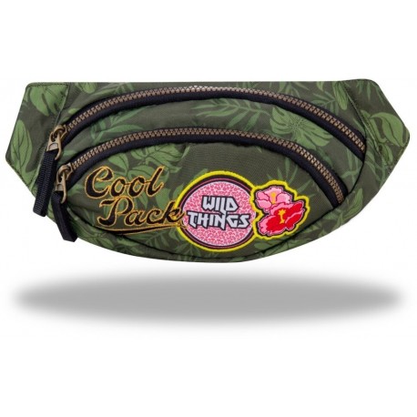 Saszetka / nerka na pas CoolPack CP ALBANY BADGES G GREEN zielona khaki TROPIKALNE LIŚCIE z naszywkami - Cool-pack.pl