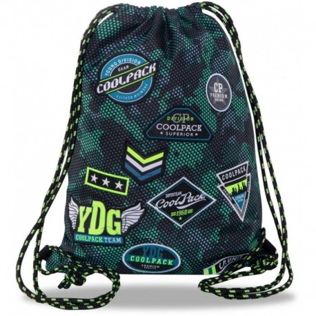 Worek sportowy / plecak na sznurkach CoolPack CP SPRINT BADGES B GREEN z naszywkami zielony - Cool-pack.pl
