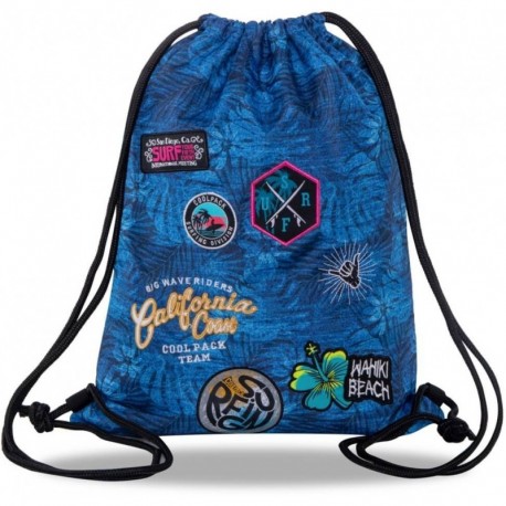 Worek sportowy / plecak na sznurkach CoolPack CP SPRINT BADGES G BLUE z naszywkami tropikalny NIEBIESKI dla dziewczyn - Cool-pack.pl