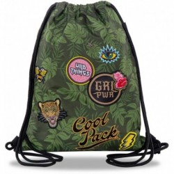 Worek sportowy / plecak na sznurkach CoolPack CP SPRINT BADGES G GREEN z naszywkami tropikalny ZIELONY khaki dla dziewczyn