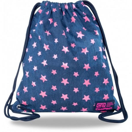 Worek sportowy dziewczęcy plecak CoolPack SOLO jeansowy różowe gwiazdy