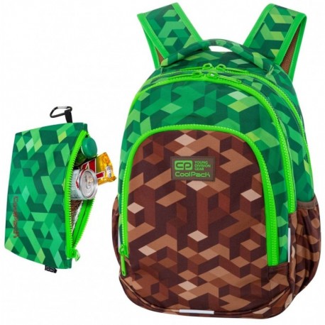 Plecak dla chłopca CoolPack zielony brązowy do szkoły bloki piksele 23L