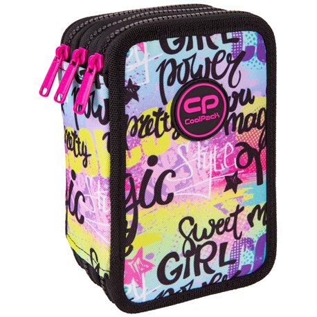 Piórnik trzykomorowy z grafitti GIRL POWER CoolPack CP dla dziewczynki JUMPER 3 z wyposażeniem - Cool-pack.pl